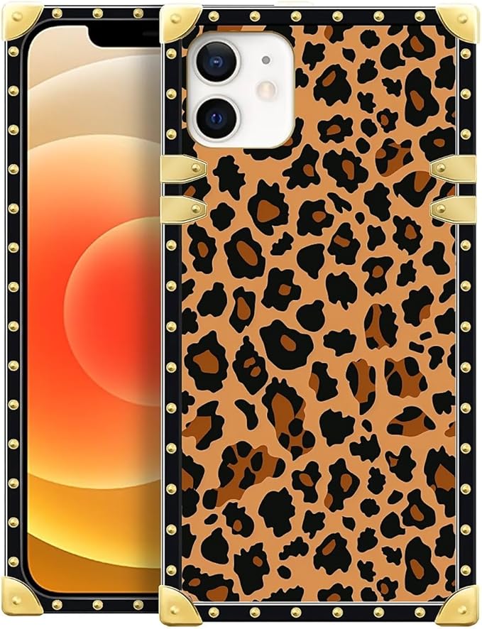 Compatible with iPhone 11 Case, Brown Leopard Texture Luxury Golden Decoration for Girl Women Soft TPU Shockproof Protective Hard PC Back for iPhone 11