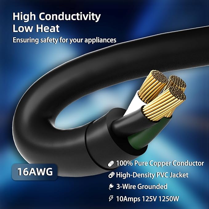 200 FT Outdoor Extension Cord Waterproof, Black, 3-Prong Power Cord, 16 AWG SJTW, 10A 1250W, Grounded, General Purpose Long Extension Cord for Lawn & Garden, ETL Listed