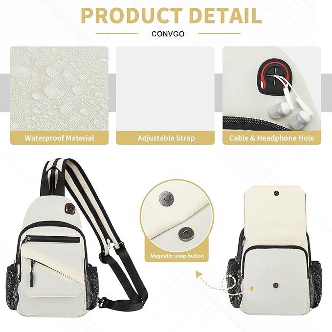 Crossbody Bag Casual Sling Bag for Men, Convertible Backpack, 3-in-1 Anti-Theft Shoulder Bag Trendy Daypack for Travel, Large, Beige