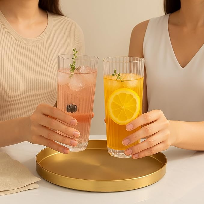 Khen Plastic Acrylic Ribbed Drinking Glasses – Set of 2 Clear 11.8oz Tritan Tumblers, European Style Shatterproof Drinkware – Durable, BPA-Free, Dishwasher Safe, Stackable & Unbreakable Plastic Cups