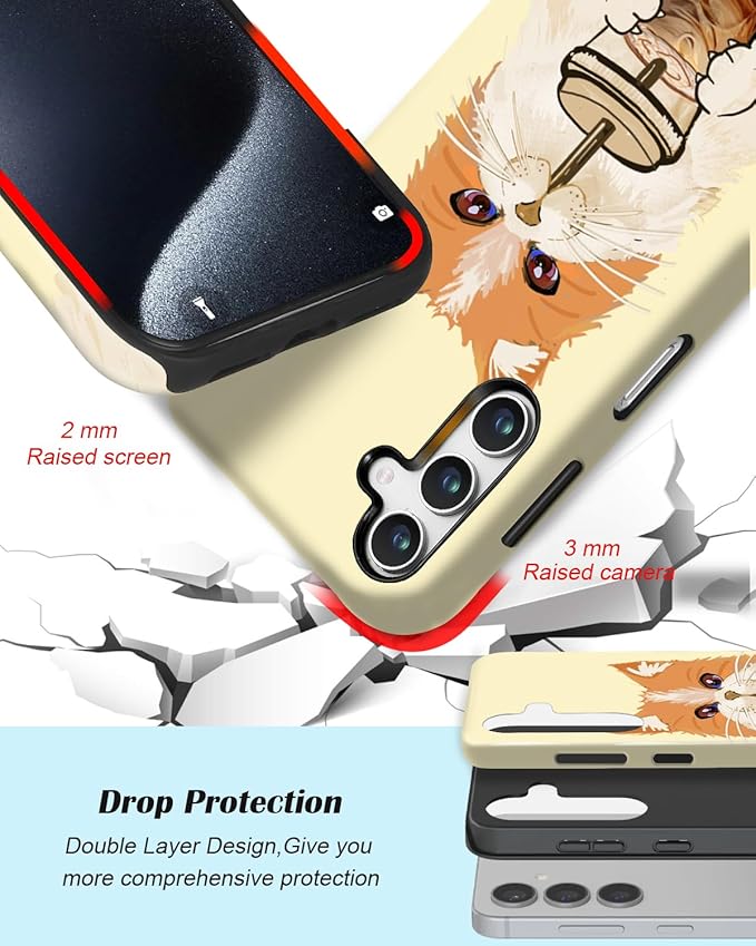 Compatible for Samsung Galaxy A26 5G Case, Dual Layer Heavy Duty 2 in 1 Shockproof Protective Phone Case,Cat Drinking Coffee