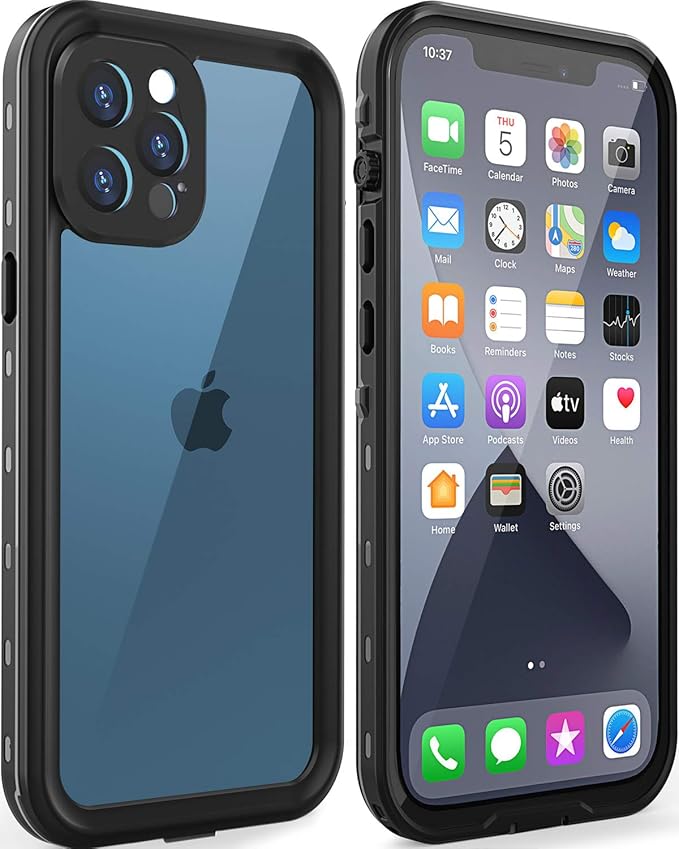 Design for iPhone 12 Pro Waterproof Case, Full Body Shockproof Case with Screen Protector, Dust Proof Phone Cover for iPhone 12 Pro 6.1 Inch (Black)