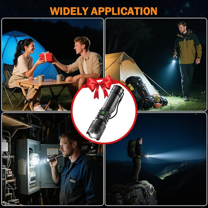 6Pack Rechargeable Flashlights High Lumens, LED Flashlight Rechargeable with LCD Digital Display, 5Modes Adjustable Flash Light, Super Bright Flashlight Powerful, Tactical Flashlights for Home
