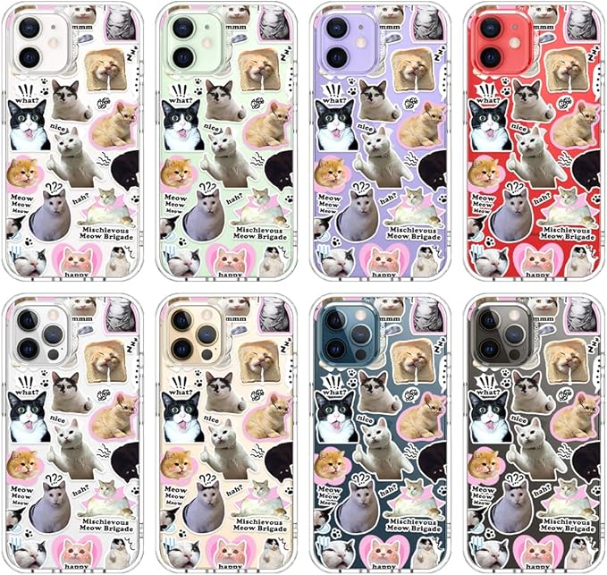 MOSNOVO Case for iPhone 12 & iPhone 12 Pro, [Buffertech 6.6ft Military-Grade Drop Protection] [Anti Peel Off Tech] Clear TPU Bumper Phone Case Cover Design - The Cat Brigade