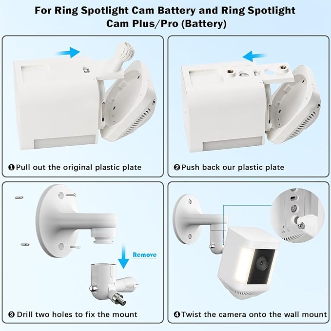 Wall Mount for Ring Spotlight Cam Battery and Ring Spotlight Cam Plus/Pro (Battery), 360°Adjustable Security Wall Mount Bracket for Ring Cam Indoor/Outdoor Use (Camera Not Included)