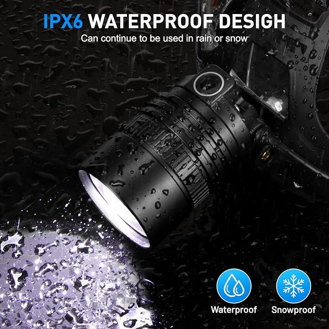 crazybrace Rechargeable Led Headlamp 2Pack, 99000 Lumen Super Bright Head Lamp with 3 Modes & 90° Adjustable, Brightest Headlamp 30H Long Runtime, Powerful Waterproof Headlamps for Adults Camping