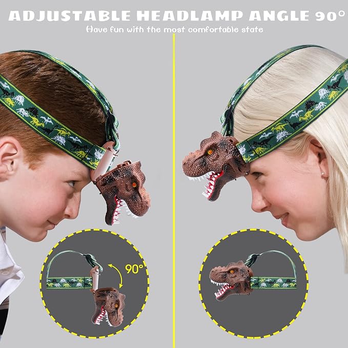 Dysaim Kids Headlamp,Dinosaur Headlamp for Kid LED Head Lamp Camping Gear Flashlight,Hiking Accessories Headlight,Ideal Gift Toys Suitable for Reading Birthday Halloween Xmas Party(2 Pack)