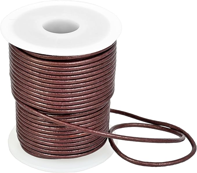 GENIQUE Real/Genuine Round Leather String Cord for Necklace, Bracelets, Jewellery, Braiding (2mm, Maroon Metallic)