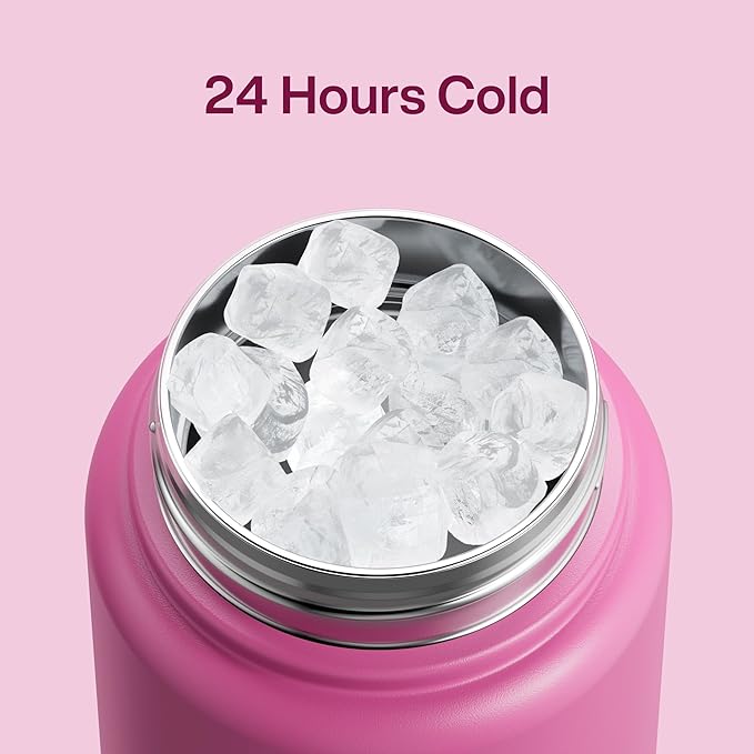 ENCOOL Insulated Water Bottle with Straw Stainless Steel Water Bottle, Leak-Proof, BPA-Free, Double Wall Vacuum Keeps Cold for 24 Hours for Sports, Travel, School (32 oz, Turkish Rose)