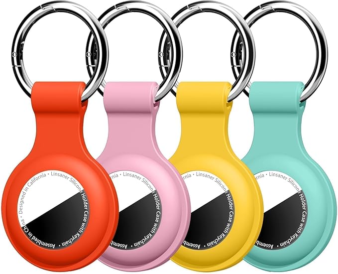 Linsaner [4 Pack] Holder for AirTag 2nd Gen (2026) & 1st Gen, Silicone Case Keychain Key Ring, Protective Cover for Apple for Air Tags, GPS Finder Accessories, Orange/Pink/Yellow/Mint Green