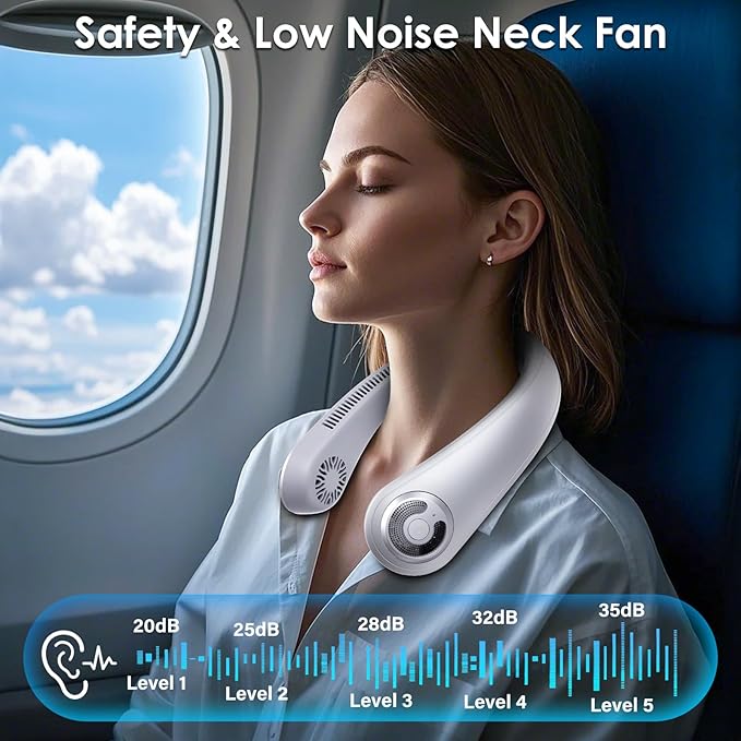 Portable Lightweight Neck Fan with Neck Support, Birthday Gifts for Men Women Dad Mom, Rechargeable Personal Wearable Cooling Neck Fans for Hot Flashes, Disneyland, Travel, Camping Essentials