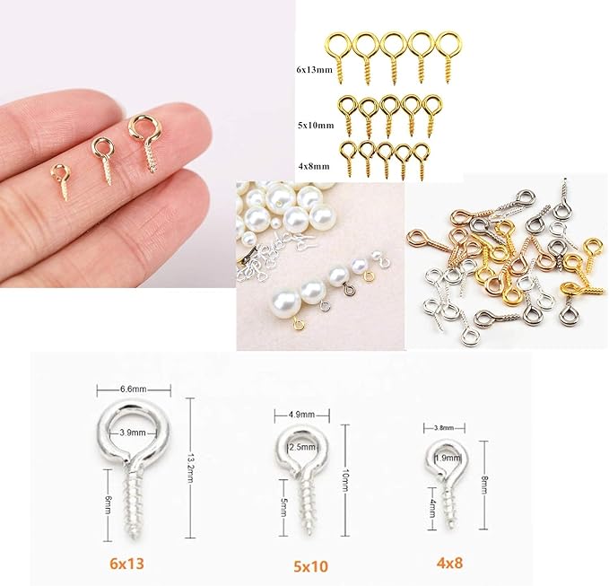 Pack of 200,Multipurpose Alloy Eye Bolts Hook Screw Eye Nails Pin Bail for DIY Jewelry Making Accessaries (Rose Gold, 5x10mm(M))
