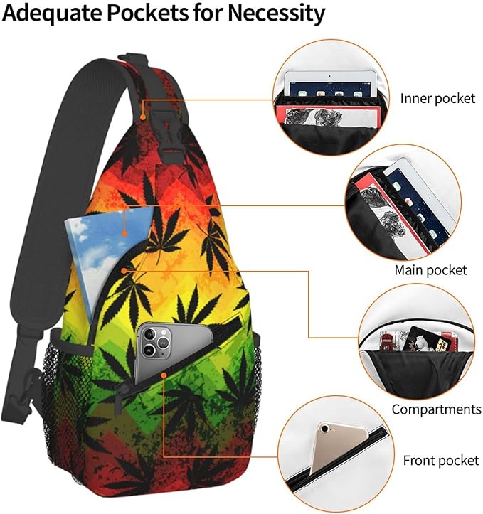 Marijuana Leaves Sling Bag For Women Men Fashion Print Backpack Crossbody Shoulder Bag Sling Backpack Chest Bag Travel Hiking Casual Sport Daypack