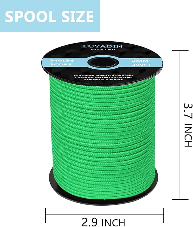 Paracord 240lb - Diameter 2mm Micro Utility Cord -3 Strand Parachute Spool Cord - 100ft 200ft,Paracord for Camping,Hiking,Fishing,Outdoor and DIY