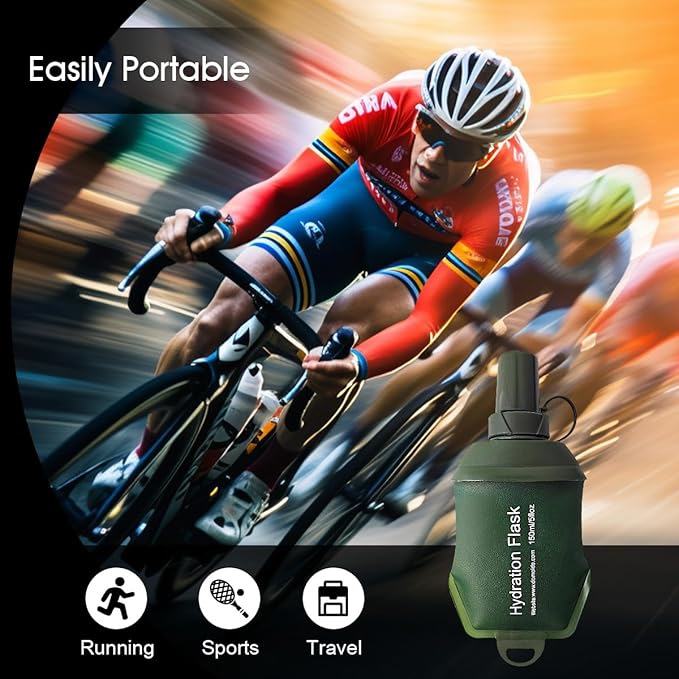 WILDREEDS 250ml Soft Flask, TPU Collapsible Soft Water Bottle for Hydration Pack, Running Vest, Folding Water Bottle for Hiking Cycling Climbing-2Pcs, Green