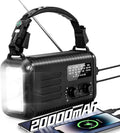 Emergency Crank Radio, 20000mAh / 74000mWh Solar Hand Crank Weather Radio with NOAA/AM/FM, Battery Powered Radio with Cell Phone Charger, Reading Lamp, Flashlight & SOS for Emergencies/Home (Black)