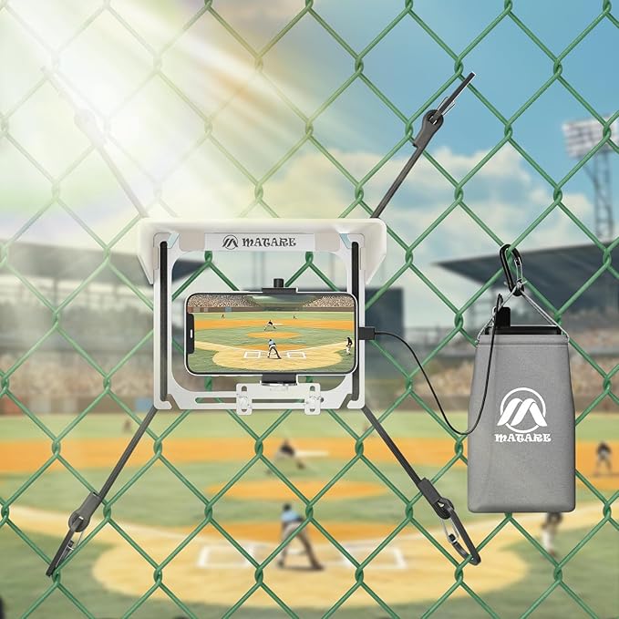 Cell Phone Fence Mount with Shade, Mounting Kit Works with iPhone, Mevo Start, Phones, GoPro and Other Action Cameras, for Recording Baseball,Softball and Tennis Games(Mini Plus)
