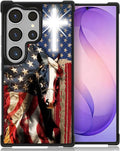 for Samsung Galaxy S26 Ultra Case,Graphic Design for Girl Boy Soft Silicone Hard Acrylic Shock Protection Designed for Samsung Galaxy S26 Ultra Red American Flag Horse Cross Pattern
