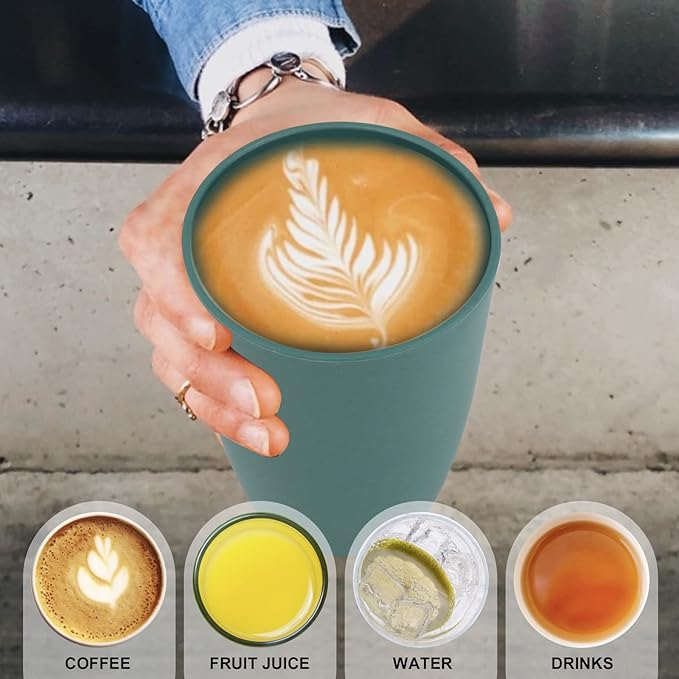 Wheat Straw Cups 6 PCS Good Alternative to Plastic Reusable Cups 12 oz Unbreakable Drinking Cup Reusable Dishwasher Safe Water Plastic Glasses Green
