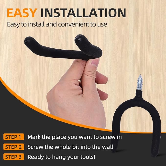 16 Pack Garage Storage System Steel U Hooks with Anti-Slip Coating Home Improvement and Organization Screw in Hooks Easy Wall Mounting Heavy Duty Bike and Ladder (Black, 16 Pack)