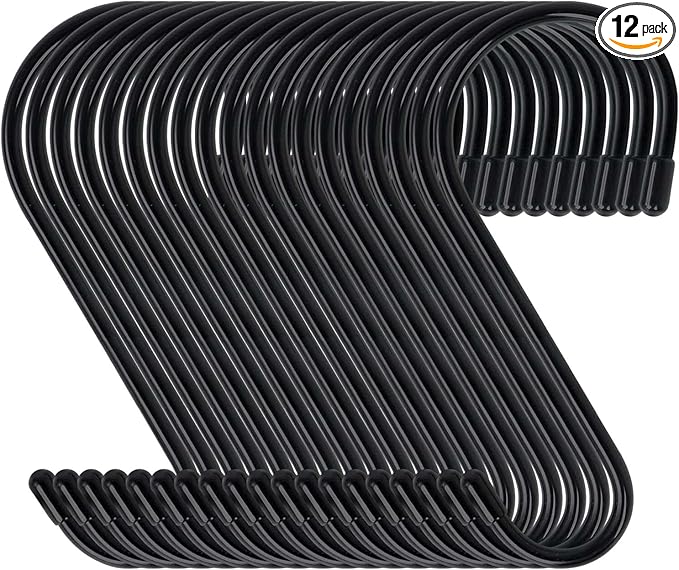 DINGEE 6 Inch 24 Pack Large S Hooks for Hanging Plants,Vinyl Coated Heavy Duty S Hooks for Hanging Non Slip S Hanger Hooks Steel Metal with Rubber Stopper Closet Hooks,Clothes,Jeans,Pot Pan Garden