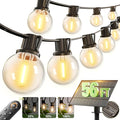 addlon 56FT(50+6) Solar String Lights Outdoor with Remote, 27 Shatterproof G40 Bulbs, Solar Powered & USB Charging Patio Lights, Dimmable Waterproof Solar String Lights for Outside, Camping, Backyard