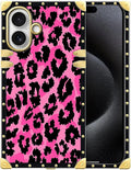 for iPhone 17 Case Luxury Golden Decoration for Girl Women Soft TPU Shockproof Protective Hard PC Back for iPhone 17 Crazy Pattern Pink Black Leopard