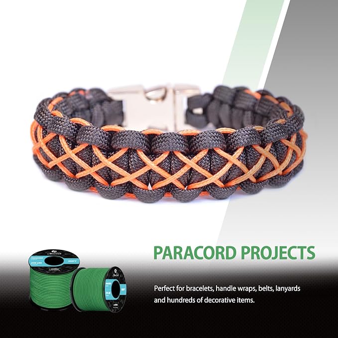Abma Cord 2.4mm Paracord 275 100ft Nylon Rope 4 Strands Tactical Parachute Cord - Max. 275lbs - Jade Green