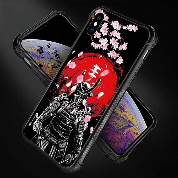 for iPhone Xs Max Case, Sakura Japanese Samurai Pattern Graphic Design Girl Boy Soft Silicone Hard Acrylic Shock Protection for iPhone Xs Max