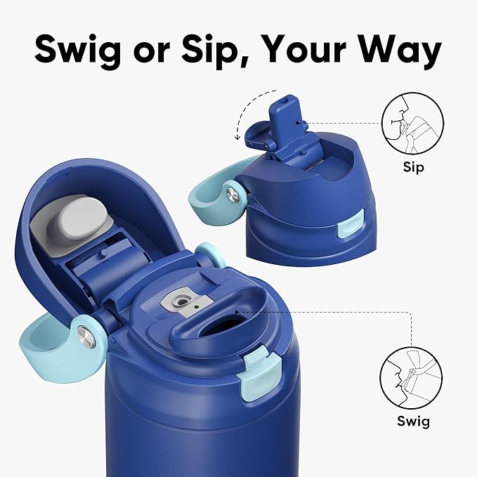 ENCOOL Leakproof Insulated Water Bottle with Straw Dual-Sip Water Bottle Bag-Safe Design for Work, Commute & Gym – Keeps Drinks Cold All Day, 24 oz, Blueberry