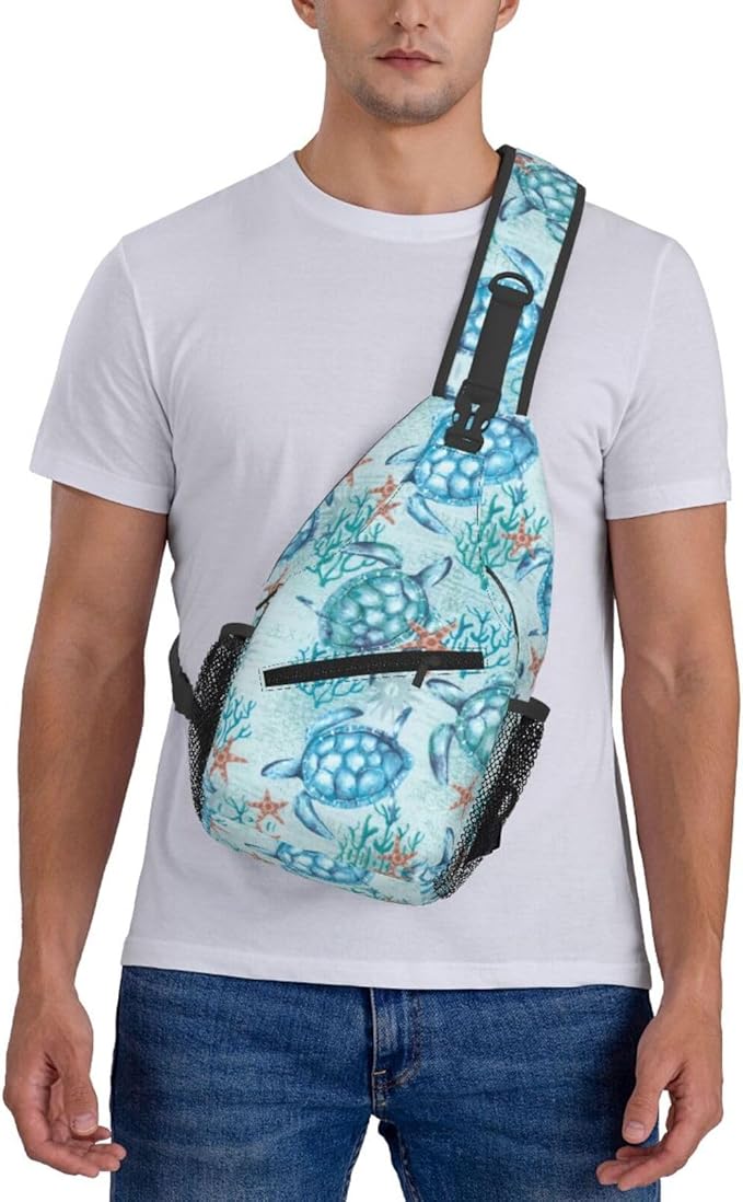 Sea Turtle Sling Backpack for Women Men - Fashion Crossbody Shoulder Chest Bag for Travel, Hiking, Casual Sport Daypack