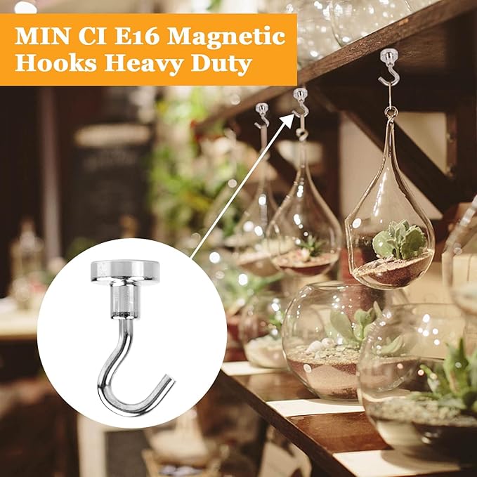 MIN CI 68Pack Super Strong Magnetic Hooks, 25lbs Heavy Duty Magnetic Hook for Hanging, Rare Earth Neodymium Magnet Hooks, for Cruise Ship Camping Grill Kitchen Fridge Garage Wall
