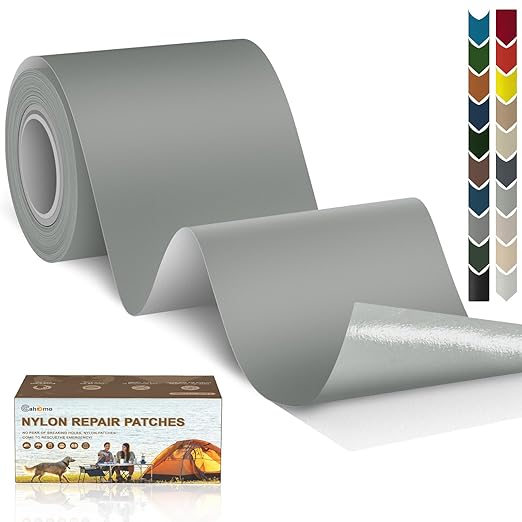 Cahomo 3x79 Inch Nylon Repair Patch Nylon Repair Tape Self Adhesive Fabric Tapes Outdoor Camping Gear Fabric kit for Tent, Umbrella, Down Jackets, Sleeping Bag, Knapsack（Gray）