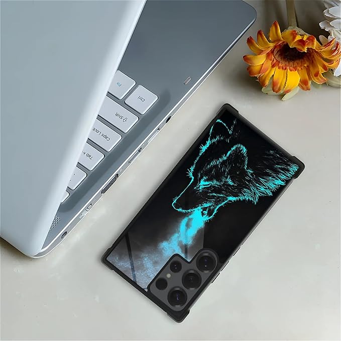 for Samsung Galaxy S25 Ultra Case,Graphic Design for Girl Boy Soft Silicone Hard Acrylic Shock Protection Designed for Samsung Galaxy S25 Ultra Blue Breathing Wolf Pattern