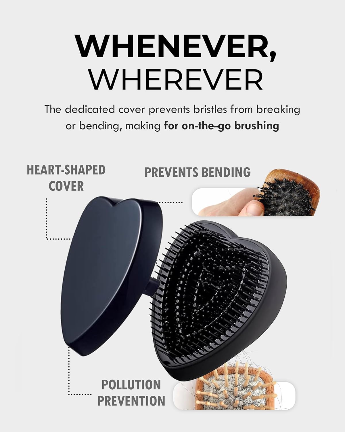 ReFa Heart Brush MATTE BLACK | Heart Shaped Hair Brush for Women | No Tangle Hair Brush | Small Hair Brush for Thick Hair | Hair Detangler Hair Brush Travel Hair Brush