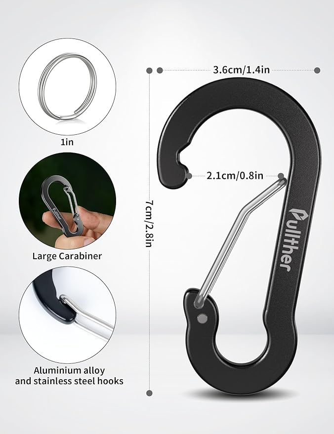 9PCS Carabiner Keychain Clip,2.7" Large Aluminum Carabiner Clips with 9PCS Stainless Steel Key Rings