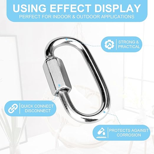 8 Pcs 1.62 Inch 316 Heavy Duty Stainless Steel Chain Quick Links, 500 Lbs Capacity Locking Repair Connector Pets Keychain for Outdoor Traveling Equipment