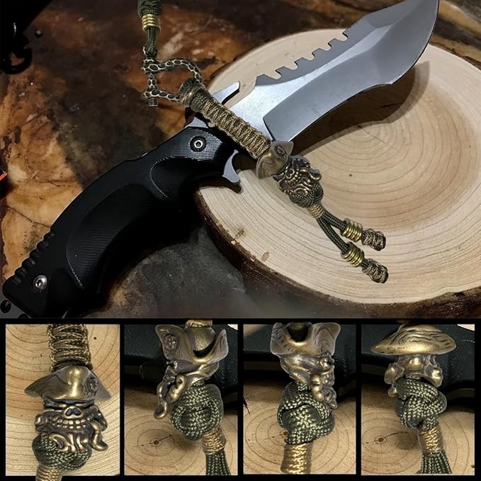 Handmade Lanyards with Brass Beads – Paracord 550 Survival Gear Leash for knives, Outdoor, and EDC Tools