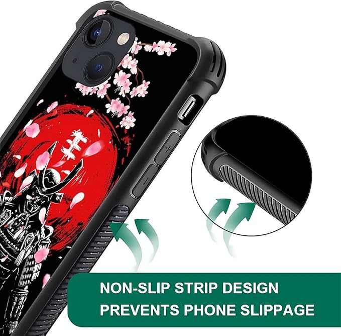 for iPhone 13 Case, Sakura Japanese Samurai Pattern Graphic Design Girl Boy Soft Silicone Hard Acrylic Shock Protection for iPhone 13
