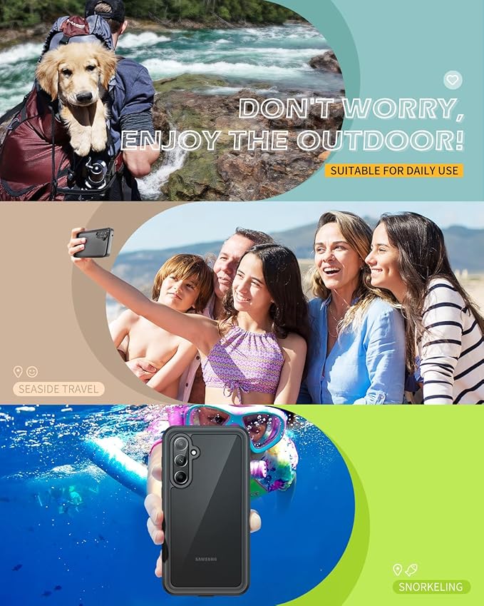 Lanhiem for Samsung Galaxy A35 5G Case, IP68 Waterproof Dustproof, Built-in Screen Protector, Rugged Full Body Shockproof Protective Cover for Samsung A35 5G /4G 6.6", Black/Clear