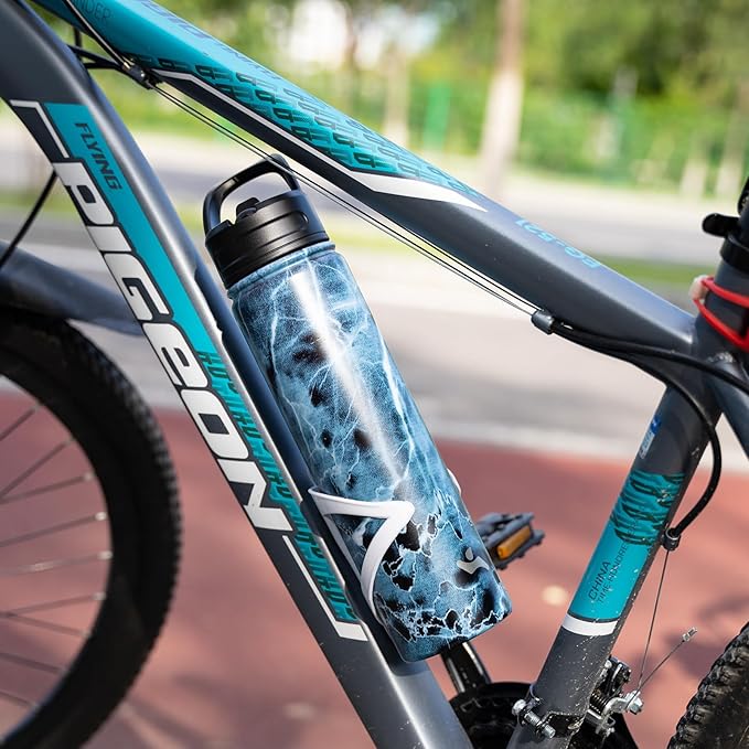 Konokyo Insulated Water Bottle 24oz Stainless Steel Sport Bottles with 3 Lids,Marble Ocean