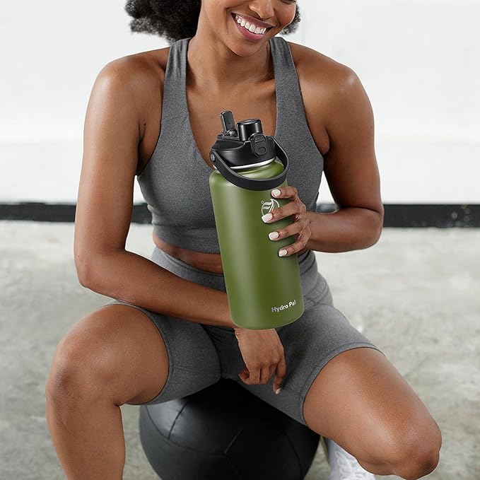 64oz Half Gallon Insulated Water Bottle with 2-in-1 Lid (Chug & Straw), Double Walled Vacuum Stainless Steel Water Bottles, Wide Mouth Leakproof Insulated Jug with Straw