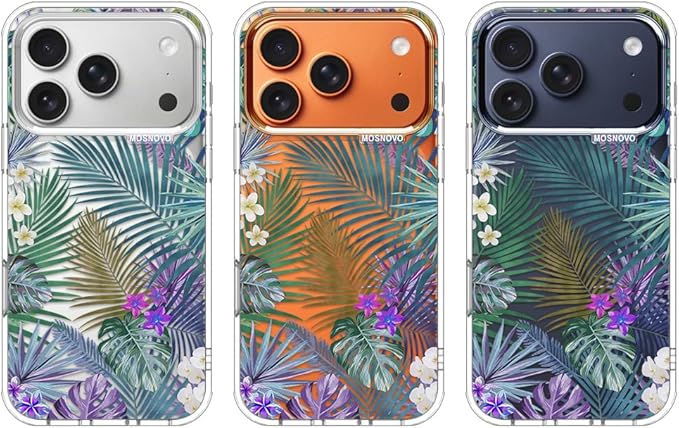 MOSNOVO for iPhone 17 Pro Case | Military Grade 6.6ft Drop Tested | Camera Control | Clear with Tropical Rainforests Design