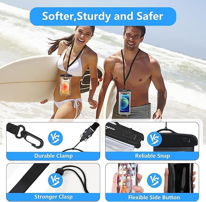 Rynapac IPX8 Waterproof Phone Pouch - 8.5in, 2 Pack Waterproof Phone Case for iPhone 17 16 15 Pro Max, Galaxy S26 S25 Ultra, Cellphone Dry Bag with Lanyard for Beach Vacation Travel Cruise Essentials