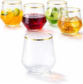 Oojami 40 count Diamond 12 Ounce Cups Unbreakable Stemless Plastic Wine Champagne Whiskey Glasses Elegant Durable Disposable Indoor Outdoor Ideal for Home, Office, Bars, Wedding, (Hammered Gold Rim)