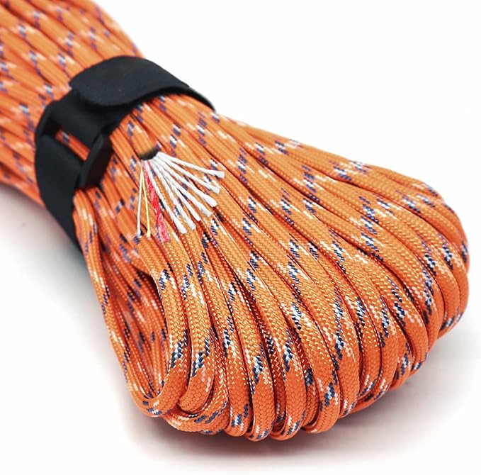 PSKOOK Survival Paracord Parachute Fire Cord Survival Ropes Red Tinder Cord PE Fishing Line Cotton Thread 7 Strands Outdoor 20, 25, 100 Feet