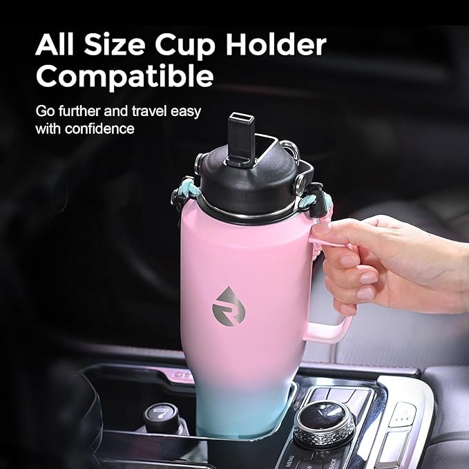 RAYMYLO Insulated Water Bottle 40oz (Cold for 48 Hrs), Stainless Steel Water Bottle with Handle & Straw Lid & Paracord Handle, Triple Wall Vacuum Leakproof Travel Flask, Fit in Any Car Cup Holder