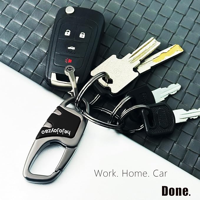 Keychain with Carabiner Clip, 4 Heavy Duty Key Rings and D Ring for Men's Car Key Fob Holder Fits Belt Loops