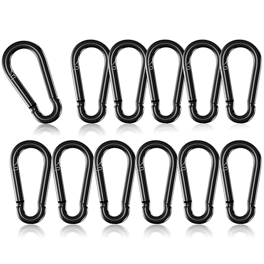 12 Pack 2" Spring Snap Hook Carabiners, Galvanized Steel Black Small Carabiner Clip, Keychain Clip, Quick Link Key Chain for Hammock Swing Set Outdoor Travel, Camping, Fishing, Hiking