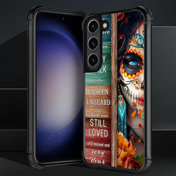 for Samsung Galaxy S23 Case, Sugar Skull Day of Death Halloween Pattern Graphic Design Girl Boy Soft Silicone Hard Acrylic Shock Protection for Samsung Galaxy S23